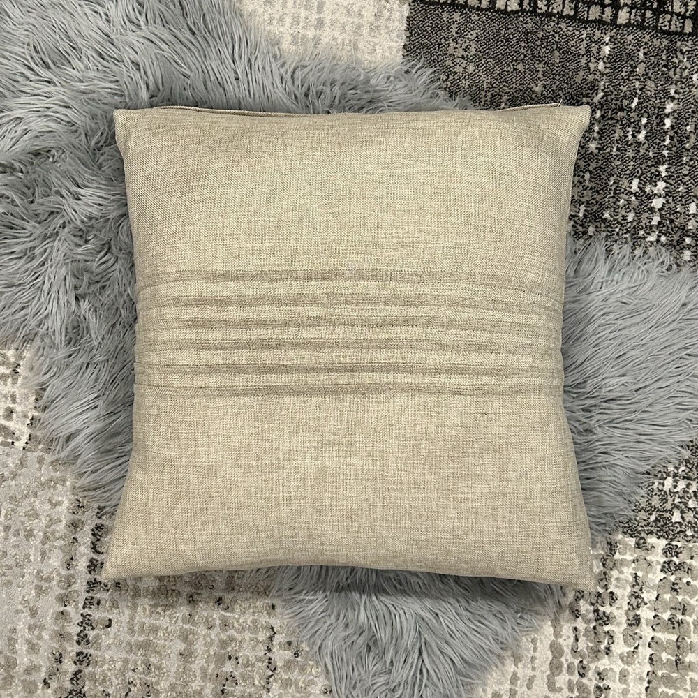 Natural Linen Tan Ruched Decorative‎ 18"x18" Feather Filled Insert Throw Pillow